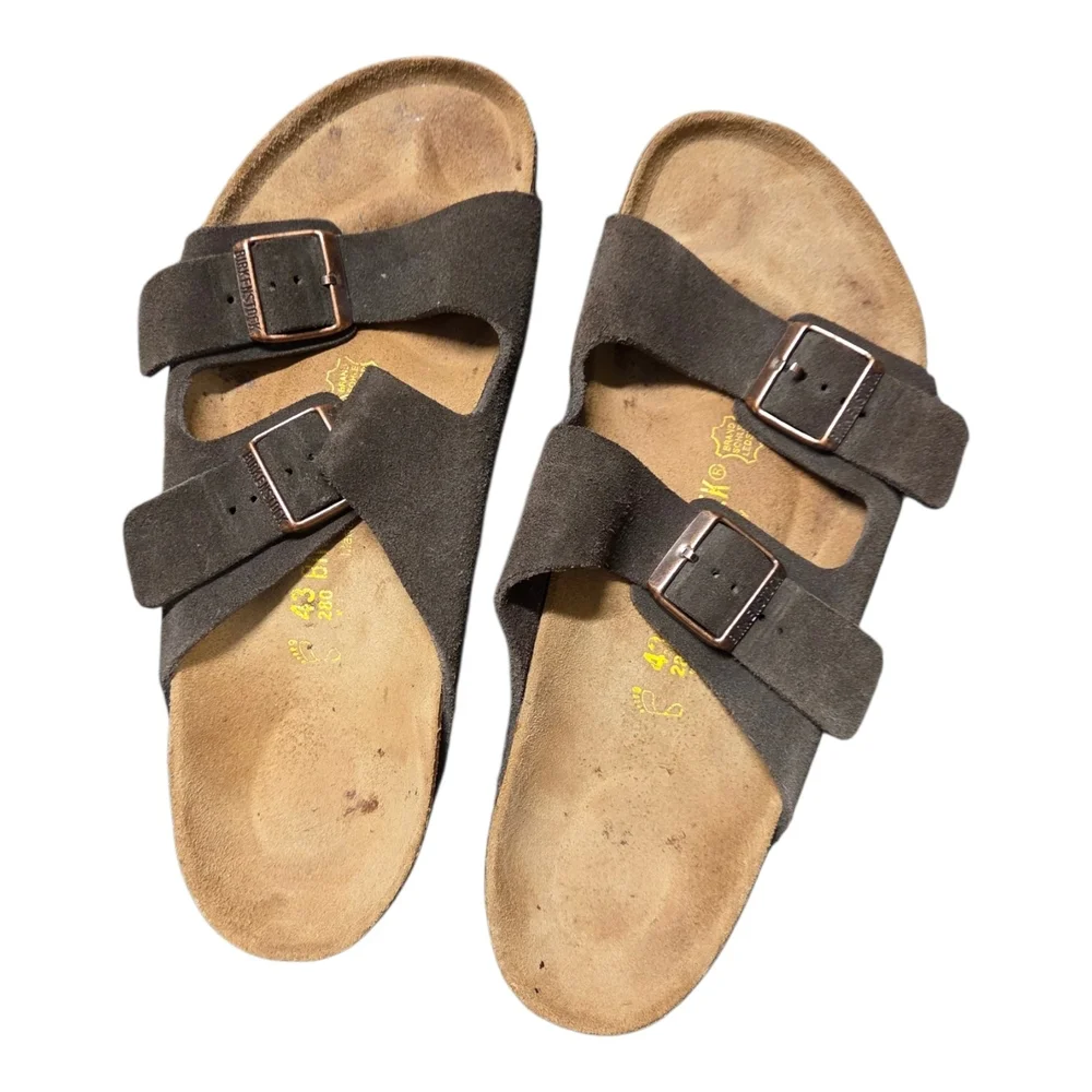 Birkenstock Double Strap Suede Slide Sandals - Dark Brown